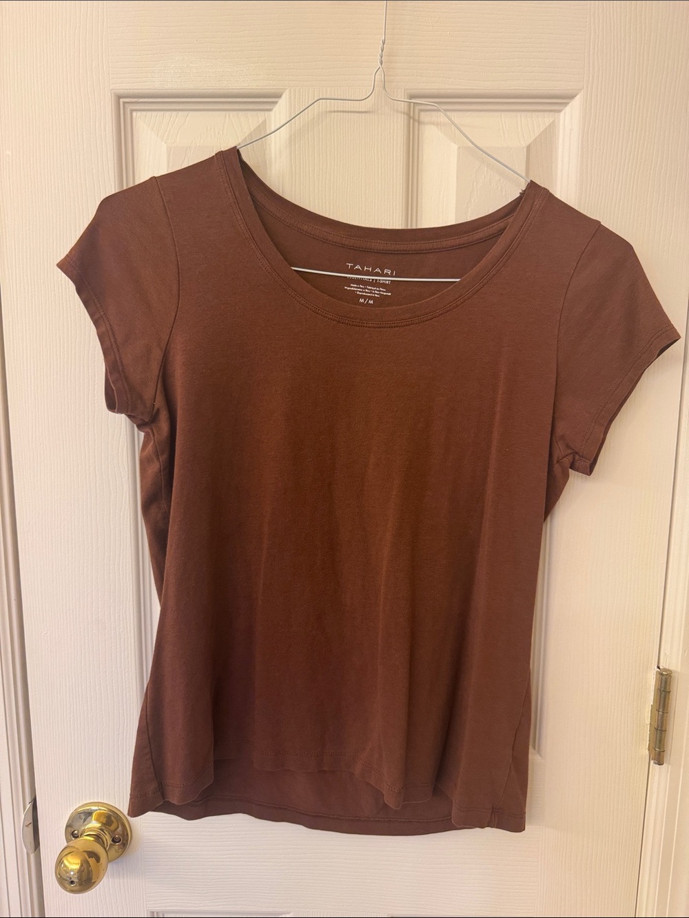 Tahari Chocolate Brown Short Sleeve Scoop Neck Tee